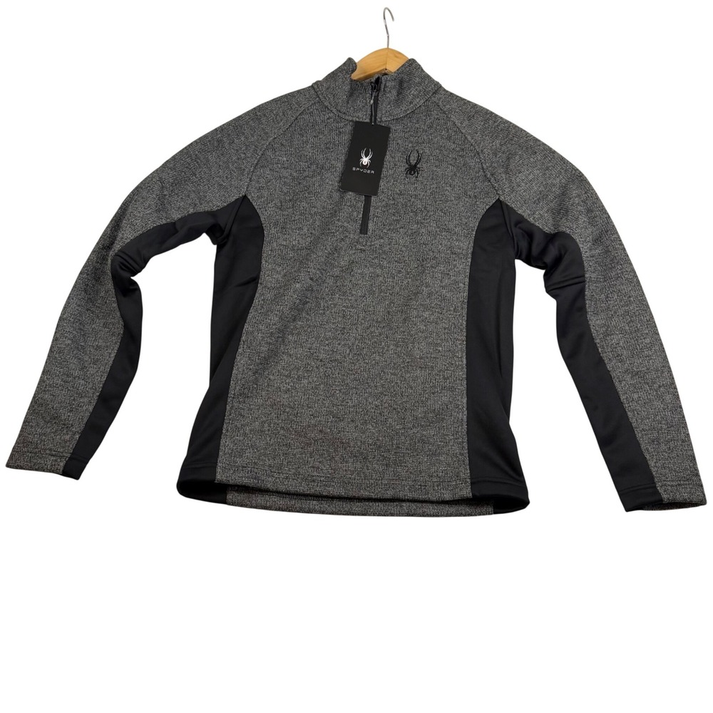 Spyder Mens 1/4 Zip Pullover Grey Black Textured Knit Sweater Small 1299048 NWT